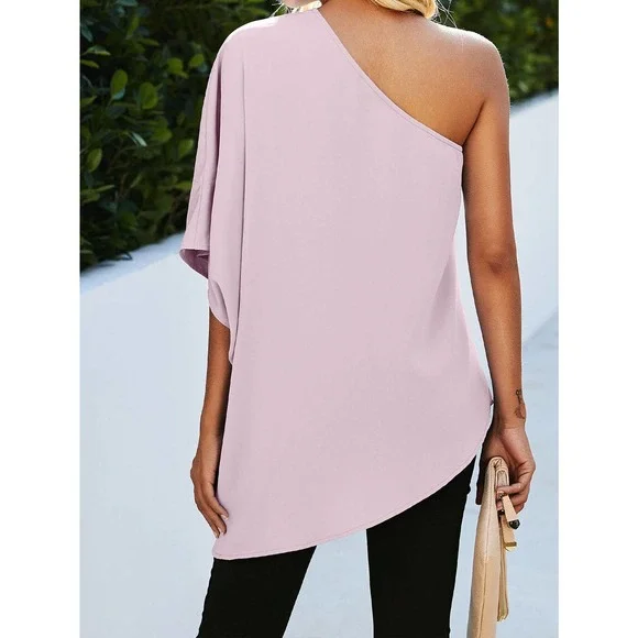 Off the shoulder One Shoulder Batwing Sleeve Blouse boho burgundy - Picture 6 of 10